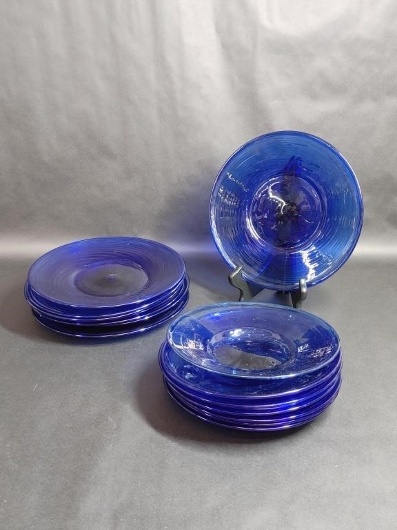 Set of 8in and 9in Cobalt Blue Glass Plates