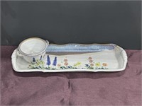 Hull stoneware dish tray bowl flower design