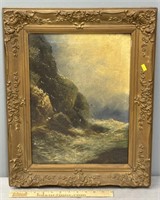 Crashing Waves Antique Oil Painting on Canvas