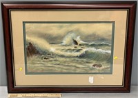 Crashing Waves Ocean Scene Watercolor Painting