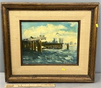 Pier Scene Oil Painting on Canvas