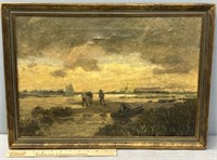 Antique Shore Landscape Oil Painting on Canvas