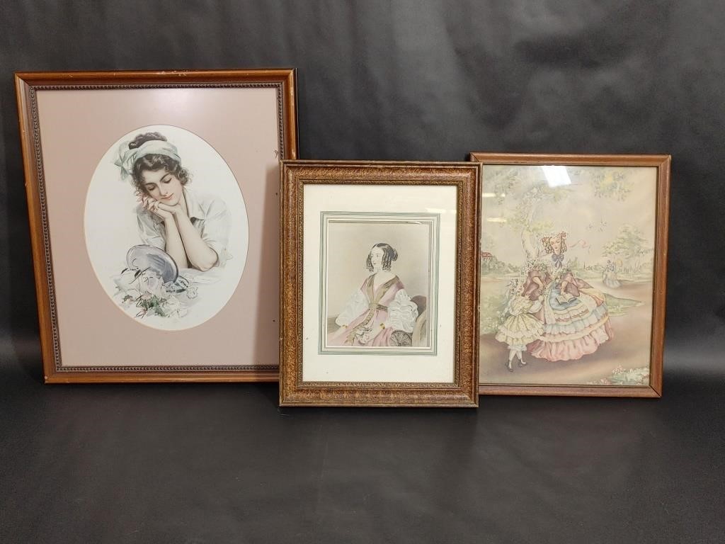 Three Wood Framed Lady Portrait Prints