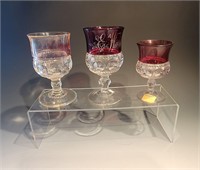 set of 3 goblets - Kings crown ruby stain