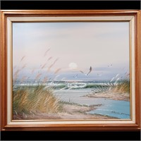 Oil On Canvas Beach Scene Painting Signed David Fo