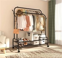 Sturdy Metal Double Rod Clothes Rack With Wheels