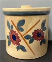 Stencil Decorated Stoneware Crock with lid