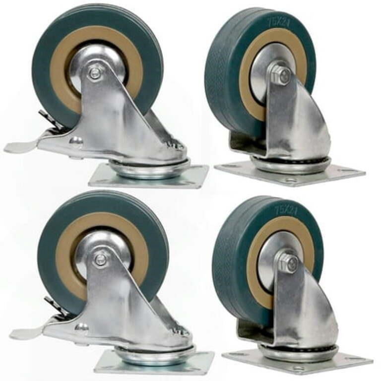 ZEONHAK 3 Gray Rubber Caster Wheels  360  4 Pack