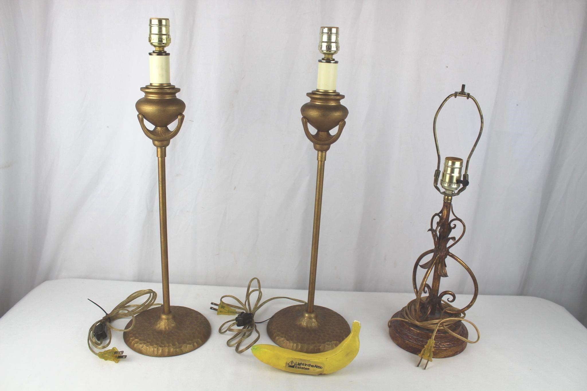 3 Hammered Brass Mid-Century Lamps+