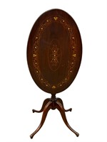 Antique Inlaid Tilt- Top Oval Table
