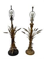 2- MCM Gold Wheat Toleware Lamps