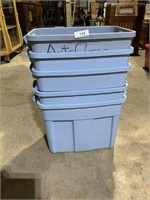 5 Rubbermaid totes, no covers, 18 gal