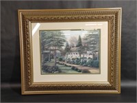 Framed Cottage Landscape Painting Print