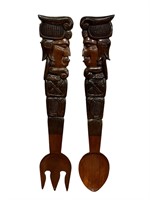 Wood Carved Tribal Fork & Spoon Wall Hangers