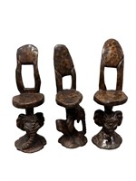 3 Wood Carved Elephant Chairs