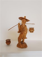 Asian Carved Wood Fisher Man Figure