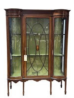 Antique Inlaid Curved Glass Curio Cabinet