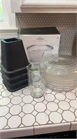 Fox run salad spinner, bed risers, martini pourer