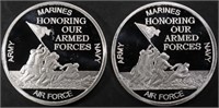 (2) 1 OZ .999 SILVER ARMED FORCES ROUNDS