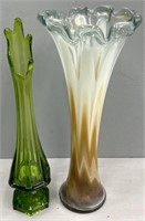 Green Swung Art Glass Vase & Art Glass Vase