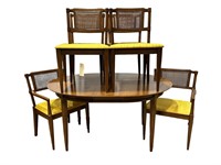 7 Pc. MCM Dining Table & Cane Back Chair Set