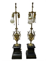 Pair of Brass w/Marble Base Lamps