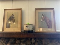 Horse Head Pictures and Stoneware Bowl