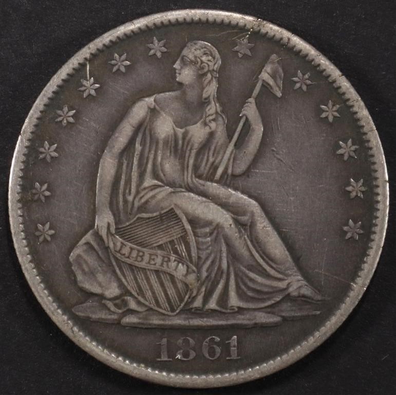 1861-O SEATED LIBERTY HALF DOLLAR XF+