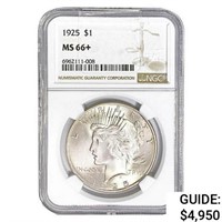 1925 Silver Peace Dollar NGC MS66+