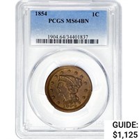 1854 Braided Hair Large Cent PCGS MS64 BN