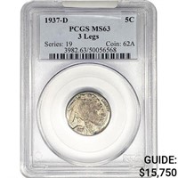 1937-D 3-Leg Buffalo Nickel PCGS MS63