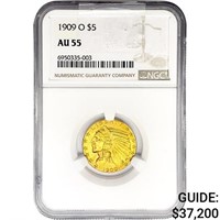 1909-O $5 Gold Half Eagle NGC AU55