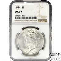 1924 Silver Peace Dollar NGC MS67