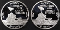 (2) 1 OZ .999 SILVER ARMED FORCES ROUNDS