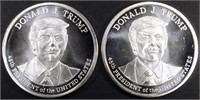 (2) 1 OZ .999 SILVER DONALD TRUMP ROUNDS