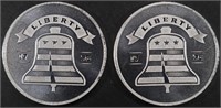 (2) 1 OZ .999 SILVER LIBERTY BELL ROUNDS