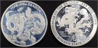 (2) 1 OZ .999 SILVER YEAR OF THE DRAGON ROUNDS