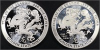 (2) 1 OZ .999 SILVER YEAR OF THE DRAGON ROUNDS