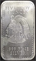 (1) 5 OZ .999 SILVER AZTEC CALENDAR BAR