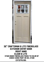 32" RH Craftsman 6 Lite Fiberglass Ext. Entry Door