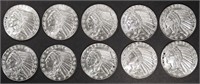 (10) 1/10 OZ .999 SILVER INDIAN DESIGN ROUNDS