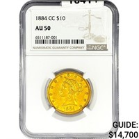 1884-CC $10 Gold Eagle NGC AU50