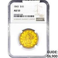 1843 $10 Gold Eagle NGC AU53