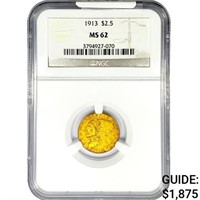 1913 $2.50 Gold Quarter Eagle NGC MS62