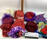 Hats purple and red, scarves all good condition ,