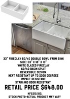 33" Fireclay 60/40 Double Bowl Farm Sink