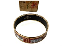 Hermes Red Bengal Bracelet with Horse Print, Made