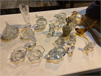 Glass figurines of various animals, Jewelry box,