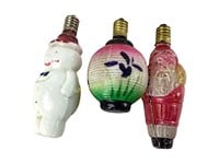(3) Vintage Glass Light Bulbs: Santa, Snowman,