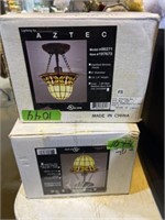 Aztec stained glass ceiling lights (pair)